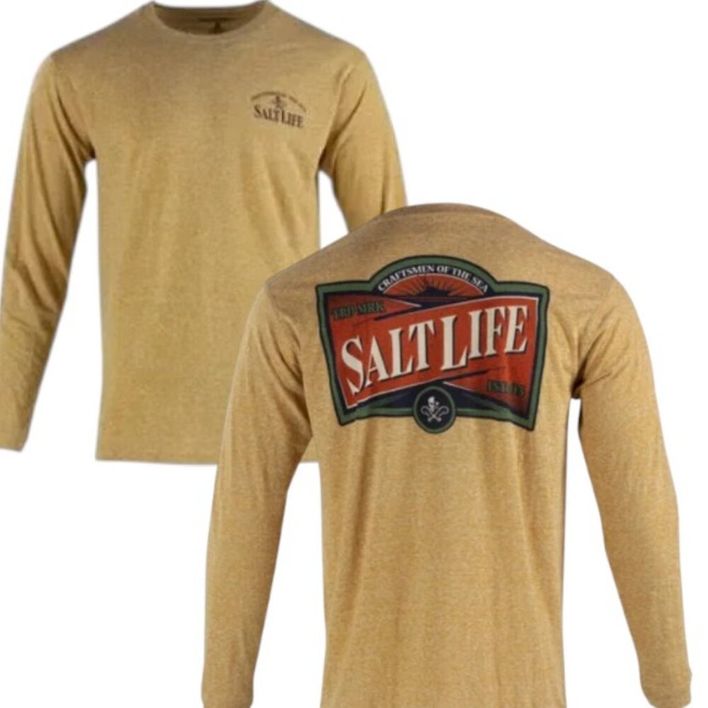 NWT Salt Life Men’s Heritage Logo Long Sleeve Tee - Gold Heather - Large - Picture 1 of 8